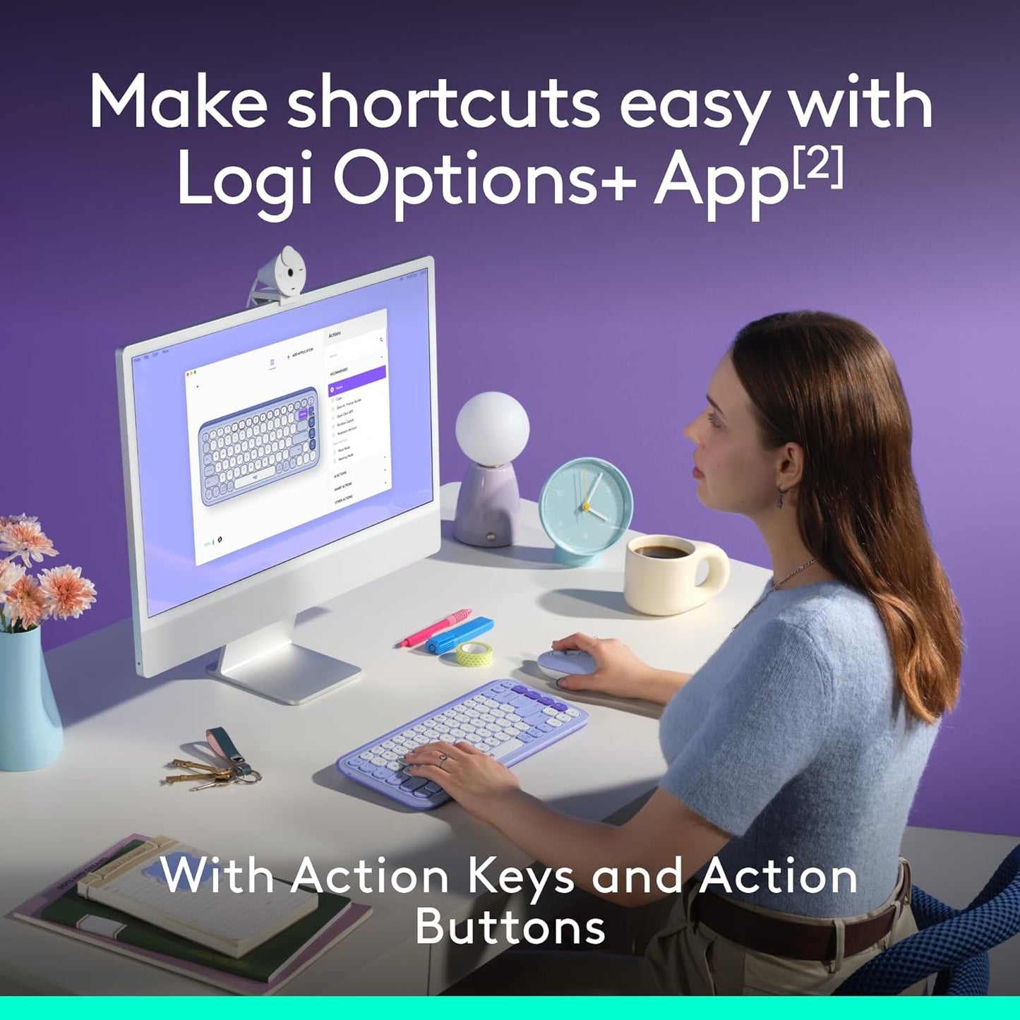Logitech POP ICON Combo, Bluetooth Keyboard and Mouse Combo, Comfortable Typing, programmable Keys and Buttons, Quiet clicks, Easy-Switch up to 3 Devices - Lilac