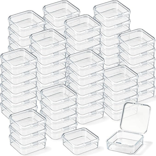 Jetec 60 Pieces Mini Plastic Clear Beads Storage Containers Box for Collecting Small Items, Beads, Jewelry, Business Cards, Game Pieces, Crafts (2.1 x 2.1 x 0.8 Inch)