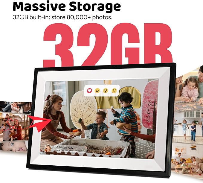 Frameo 10.1" Digital Picture Frame Photo & Video Sharing Gift for Parents | Instant Photo & Video Sharing, 1280x800 HD IPS Touchscreen, 32GB Storage, microSD Card Support, Private Family Sharing