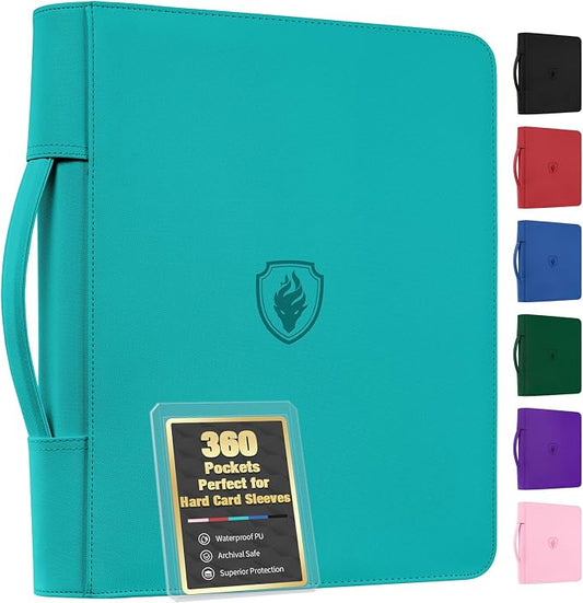 Fabmaker Top Load Binder Holds 360 Cards, Portable Card Binder with Retractable Handle, Side Loading Trading Card Storage for 3" x 4" Hard Card Sleeves, Collectible Case for Games, Sports Cards, Teal