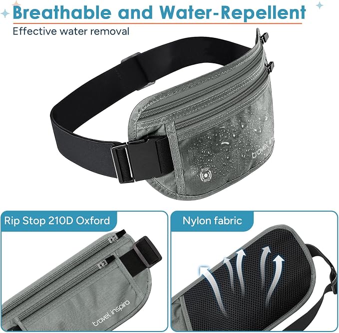 Money Belt Travel Fancy Pack with Slim Anti-Theft RFID Blocking | Waist for Travel Concealed under Clothes for Ultimate Protection of Credit Cards, Cash, Passport & Documents, Grey