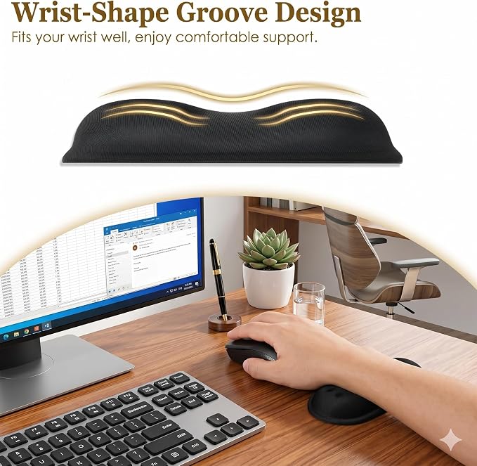 Wrist Rest for Mouse - Ergonomic Memory Foam Computer Wrist Support Pad, Massage Holes Design for Wrist Pain Relief (5.5 x 3.1 x 1 in, Black)