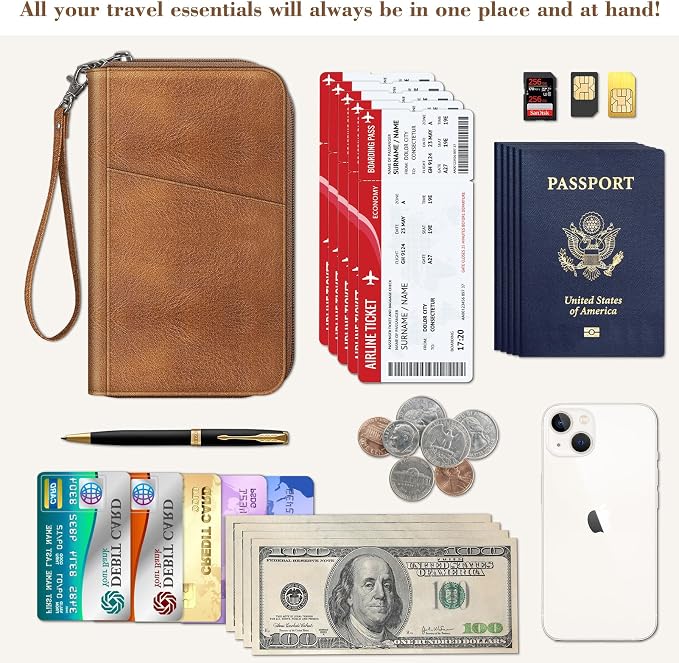 FINTIE Family Passport Holder Wallet Travel Document Organizer Clutch Bag | RFID Blocking Credit Cards Case Cover for Women Men