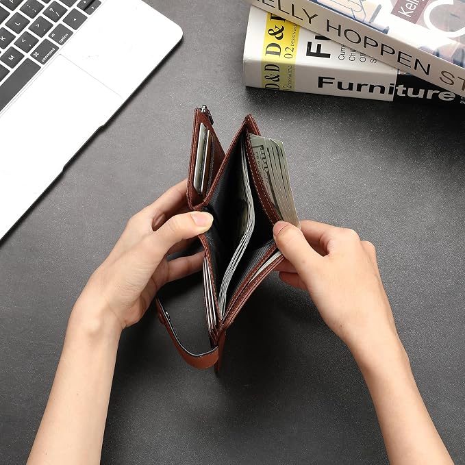 GAEKEAO Genuine Leather Wallets for Men with Zipper, RFID Blocking Mens Wallet with Coin Pouch, Bifold Wallet with 2 ID Windows in Gift Box, Billeteras de Hombres