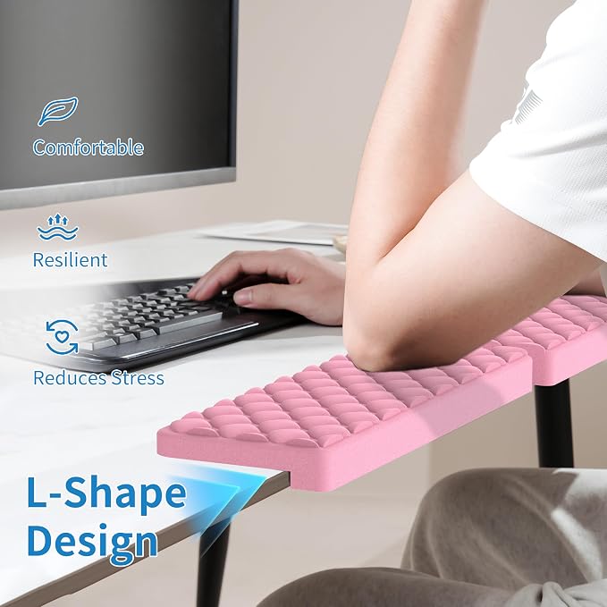 MEKASS L-Shaped Desk Elbow Pad for Desk, Memory Foam Elbow Support Padding with Non-Slip, Ergonomic Desk Edge Cushion, Wrist Comfort Support for Office Home 2 Pcs (Diamond Pink)