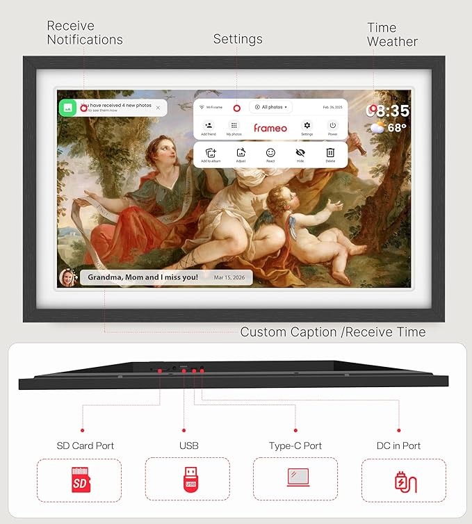 BIGASUO 21.5" Large Digital Picture Frame 64GB, Frameo Digital Photo Frames WiFi with 1920x1080 FHD IPS Touch Screen, Share Photos/Videos Via Frameo App/USB/SD, Photo Gifts for Parent and Grandparent