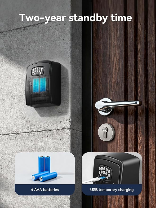 NexusLab Smart Key Lock Box with App Control, Bluetooth & Digital Password Combination Lock, Wall Mount Heavy Duty Metal Key Safe Box for Home, Office, Real Estate & Airbnb Outdoor