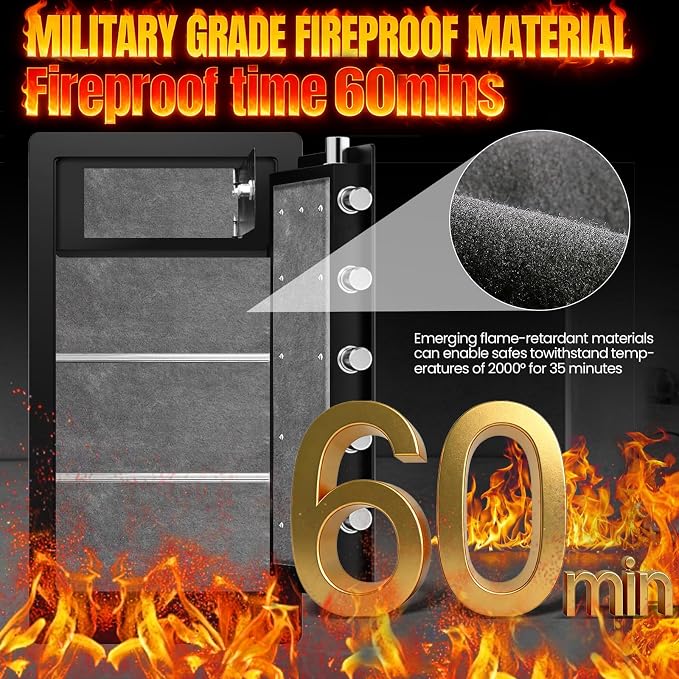 [𝟏𝐇 𝟏𝟕𝟎𝟎°𝐅] Large Fireproof Safe Biometric Safe Box [𝟗.2 𝐂𝐮 𝐅𝐭] | [𝟖𝟖 𝐋𝐛𝐬] Fire Proof Safe for Home Documents with Fingerprint & Keypad, Heavy Duty Safes with Anti-Theft Alarm