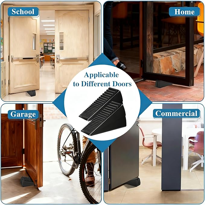 Optish Heavy Duty Door Stopper, Adjustable Spring Large Stopper, 3 Inches High Tall Wedge Stoppers for Bottom of Door, Door Stop Suits Wood, Carpet, Tiles, Home, Heavy Door, Black