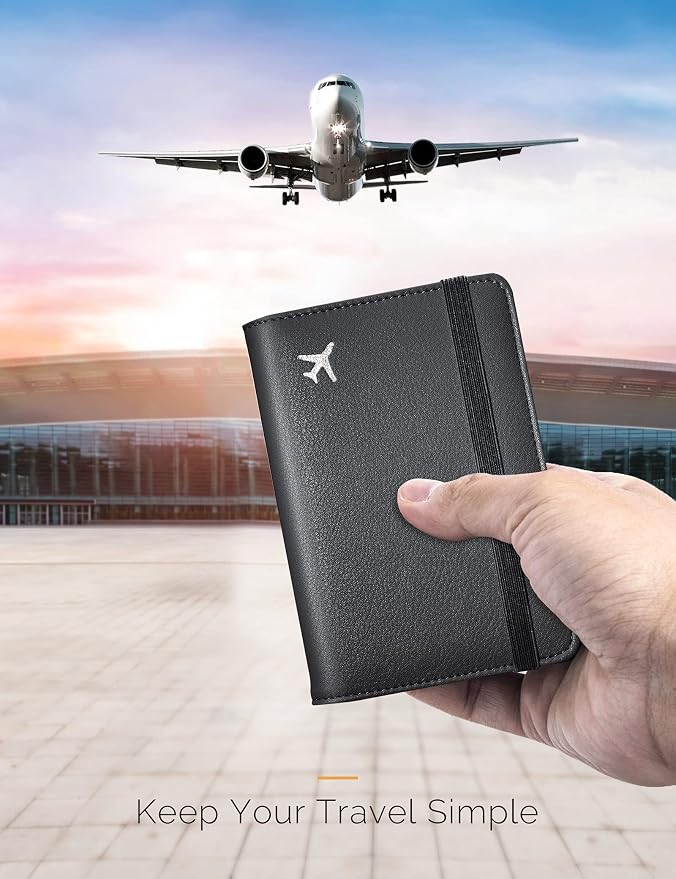 Mymazn Black Passport Holder Passport Wallet with Clear Pocket Passport and Vaccine Card Holder Combo Passport Cover Passport Case with RFID Blocking Clear Pocket for Vaccine Card (black)