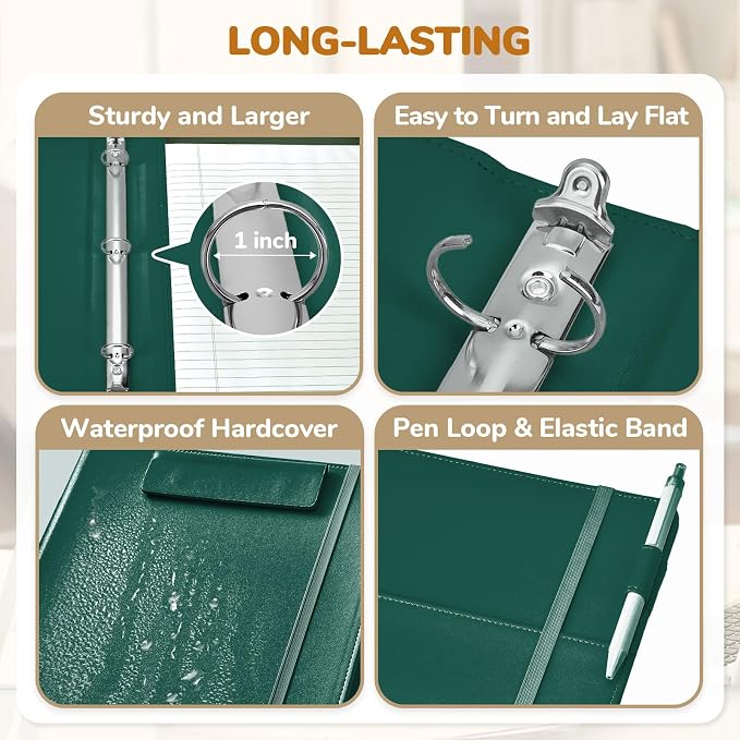 JoyCat 3 Ring Binder Clipboard with Storage, 5 Folders, Dark Green | 3 ring clipboard portfolio combines five expandable folders, a refillable letter-size notepad and storage
