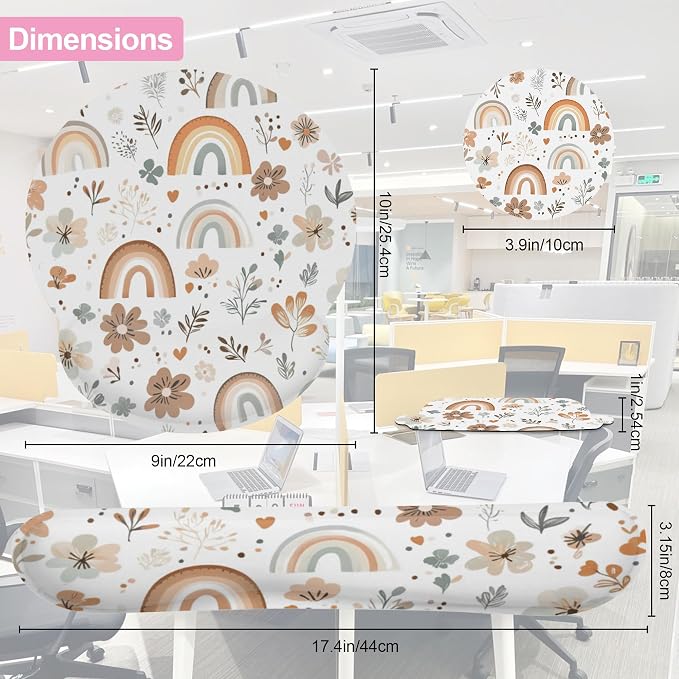 Cute Rainbow Flower Boho Keyboard Wrist Rest Pad Mouse Pad Set,Ergonomic Mousepad Wrist Support Memory Foam Desk Pad for Gaming Office,Non-Slip Rubber Base Easy Typing for Home Office Computers