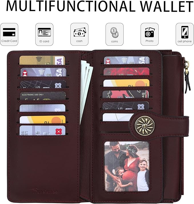 Travelambo Women's Wallet RFID Blocking Trifold Clutch Large Capacity Credit Card Holder Travel Purse