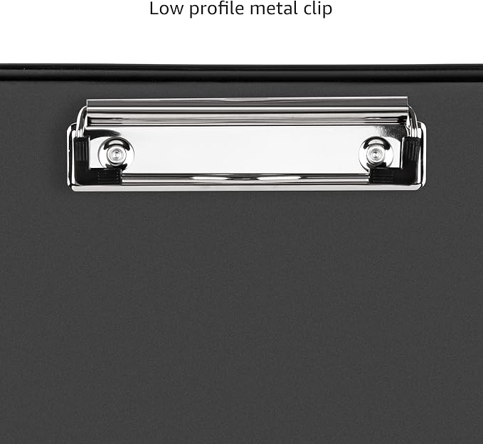 Amazon Basics Sturdy Plastic Storage Clipboard for School & Office Supplies, Lightweight, Black, 2-Pack