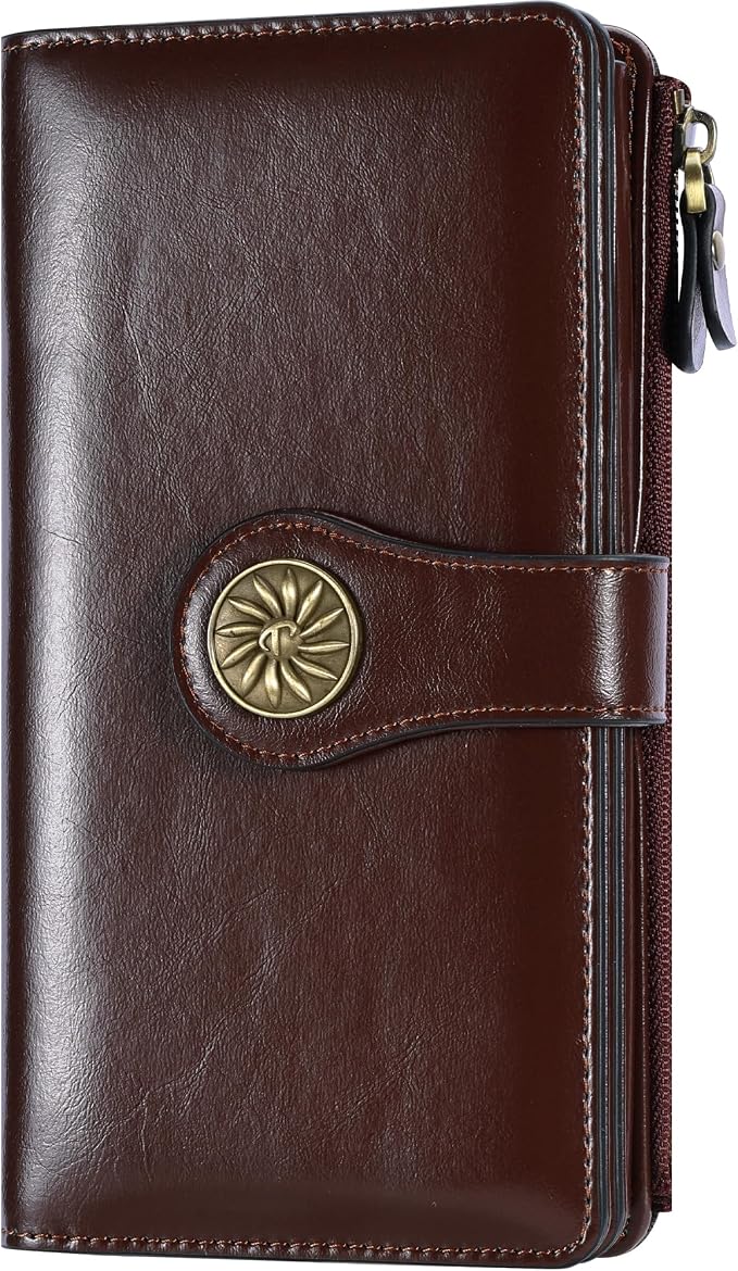 Travelambo Women's Wallet RFID Blocking Trifold Clutch Large Capacity Credit Card Holder Travel Purse