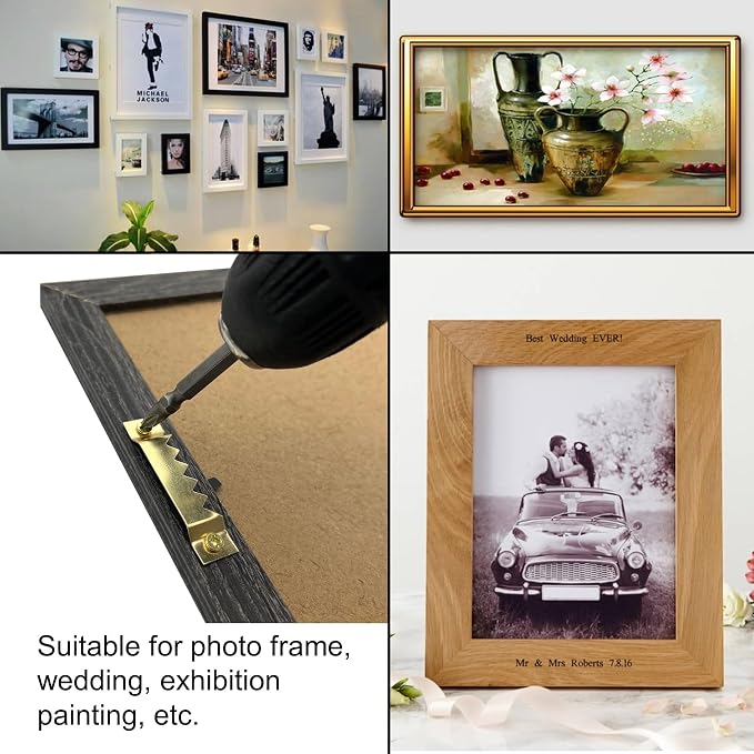 30 Pack Large Sawtooth Picture Hangers Steel Picture Hanging Picture Frames Hangers with Screws Picture Hang Solutions, for Hanging Artwork Picture Frame Hook Photos (Gold，Supports 50 lbs)