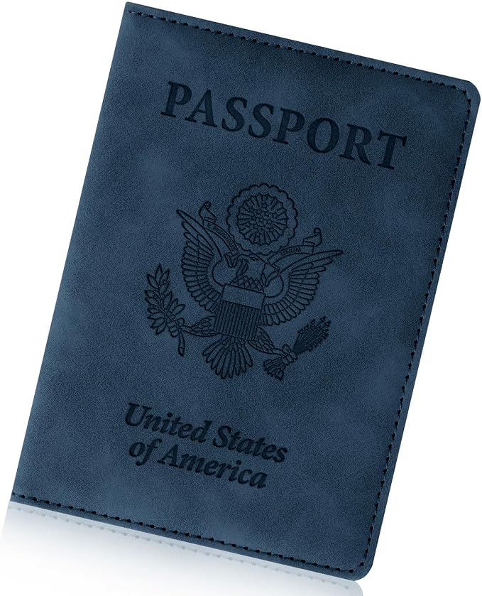 Passport Holder for Travel Essentials, RFID Blocking Passport Cover Wallet Card Case for Women and Men, PU Leather, Dark Blue