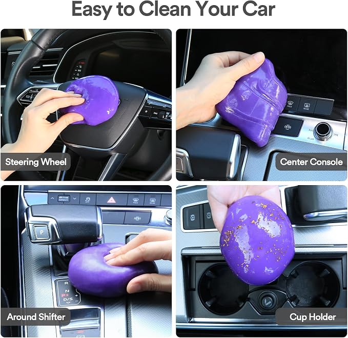 PULIDIKI Car Cleaning Gel Clean Putty, 4 Pack (160g Each) | Auto Detailing Tools Car Slime Cleaner Dust Cleaning Gel for Car Interior Cleaner Car Accessories Keyboard Cleaner Purple