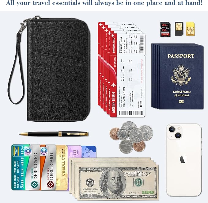FINTIE Family Passport Holder Wallet Travel Document Organizer Clutch Bag | RFID Blocking Credit Cards Case Cover for Women Men