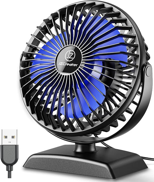JZCreater USB Desk Fan, 360 Rotation Personal Cooling Fan with 3 Speeds, Quiet, Small, USB Powered for Home, Office, Bedroom, Car, Travel, Black