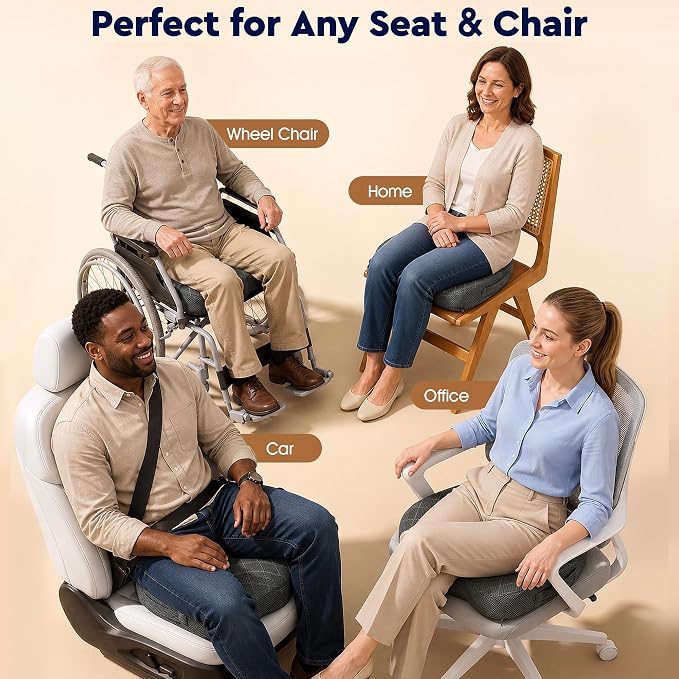 TushGuard Seat Cushion - for Office Chair, Car Seat, Airplane, Bleacher - Sciatica & Coccyx Pain Relief Desk Chair Cushion for Long Sitting Office Workers, Car Drivers(Grey, XXX-Large)