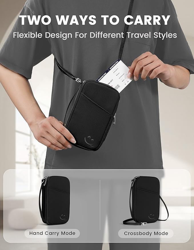 Travelkin Passport Holder For Travel Family, RFID Blocking Passport Wallet | 2-in-1 Travel Organizer, Women Men, Travel document holder, Credit Cards, Cash, Electronic Essentials, Shoulder carry