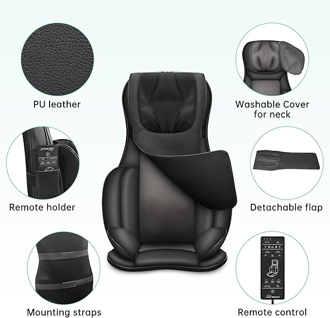Snailax Shiatsu Back Massager with Heat, 3D Kneading Massage Chair Pad, Neck Back Massager for Back Pain Relief Deep Tissue, Chair Massager for Men Women