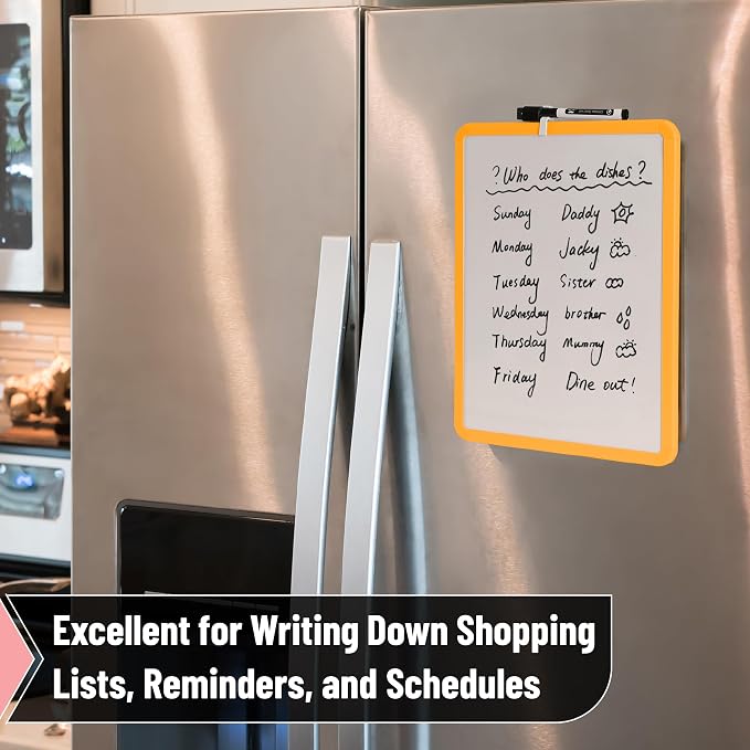 Mr. Pen- Dry Erase Board, 14” x 11” with a Black Dry Erase Marker | Orange Frame, Small Mini White Board for Students, Fridge, Wall, Locker, Includes Double Sided Tapes