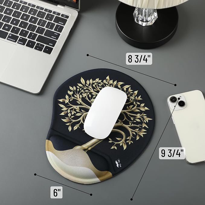 Mr. Pen- Ergonomic Mouse Pad with Wrist Rest, Golden Tree Design | Breathable Fabric with Memory Foam Cushion, Non-Slip Rubber Base, Gel Mouse Pad with Wrist Support