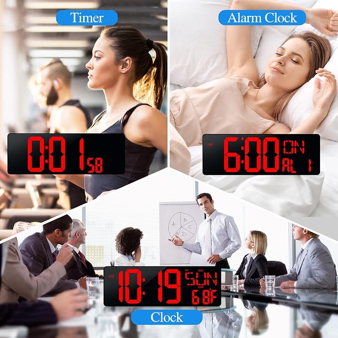 17.2" Large Digital Wall Clock with Bluetooth Auto Sync Time Big Timer | Led Digital Clock Large Display,11 RGB Color,Auto Dimming/DST, with Remote Control for Home Classroom Gift for Mom Dad