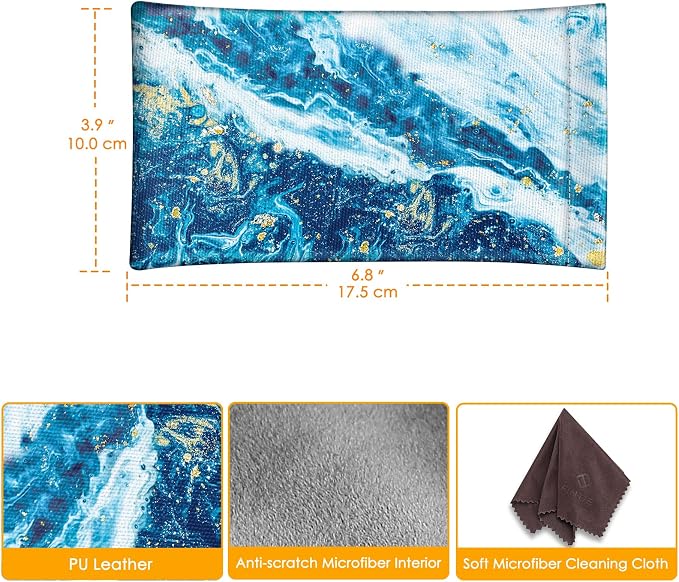 FINTIE Soft Eyeglasses Case with Cleaning Cloth, Portable Squeeze Top Vegan Leather Glasses Pouch, Sunglasses Eyewear Bag