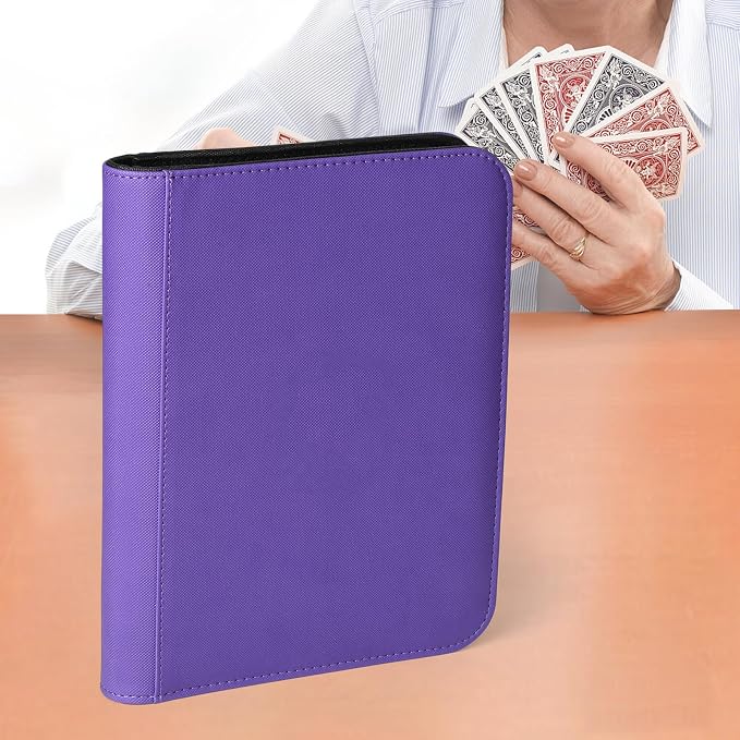 4 Pocket Ringless Side Loading Trading Card Binder, 160 Cards PU Fixed Page Zipper Card Album for TCG Sports Game Cards, Not Fit Top Loaders (Purple)