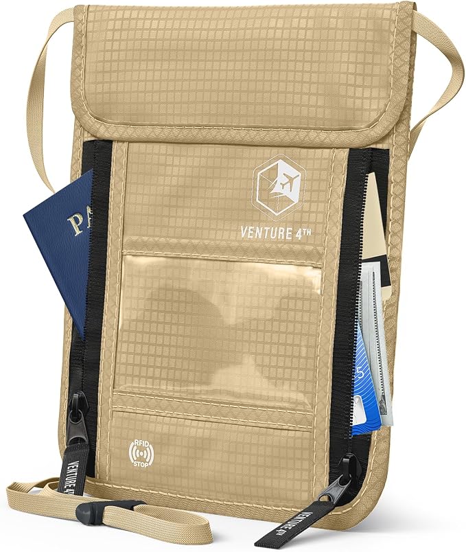 VENTURE 4TH Travel Neck Wallet, RFID Blocking Passport Holder - Beige