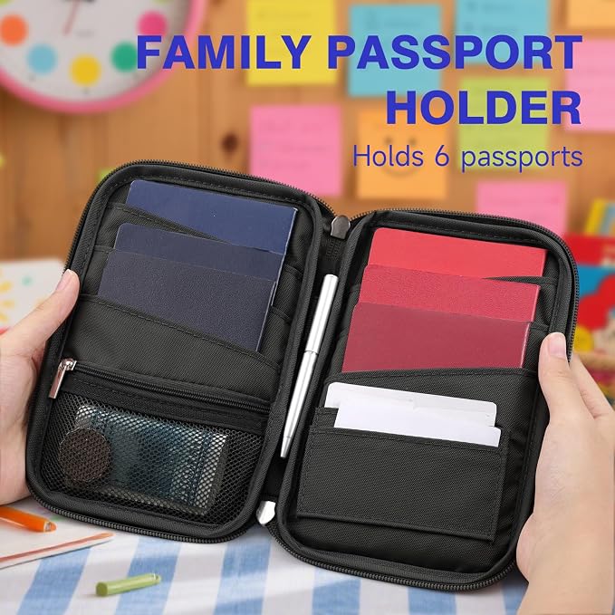 WALNEW Passport Holder for Travel Family, RFID Blocking Passport Wallet | Travel Document Organizer Holds up to 5-6 Passports, Water Resistant Travel Wallet Passport Pouch, Travel Essentials
