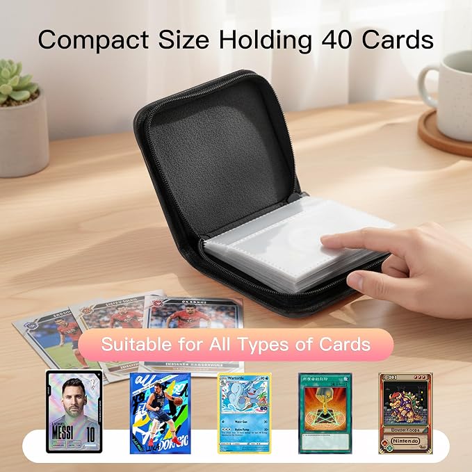 Trading Card Binder, Mini 1-Pocket Trading Card Binder with 20 Pages, Portable Card Album Holds 40 Cards for TCG, MTG, Sports Cards & Game Cards etc(Black)