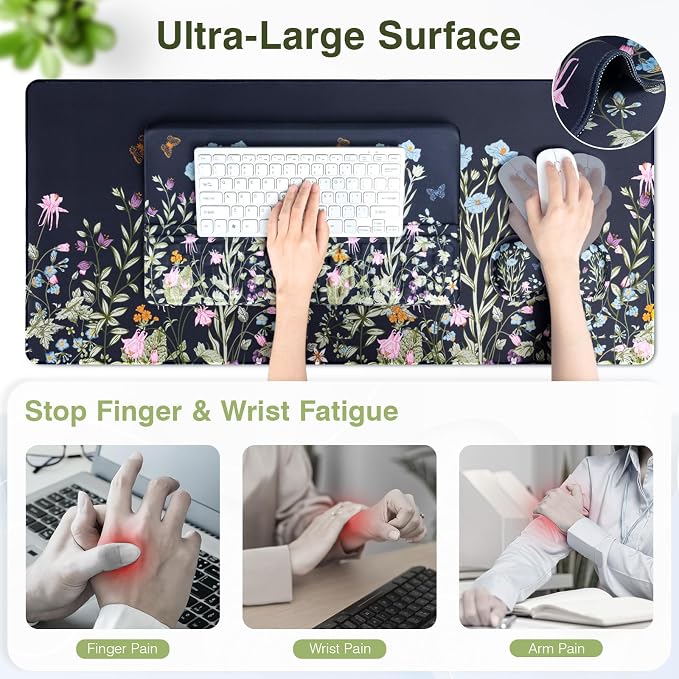 Ospelelf Keyboard Wrist Rest Stand Pad and Ergonomic Mouse Pad Set with Large Mousepad, Memory Foam Comfort, Premium Office Desk Accessories for Pain Relief, Moonlit Blossoms