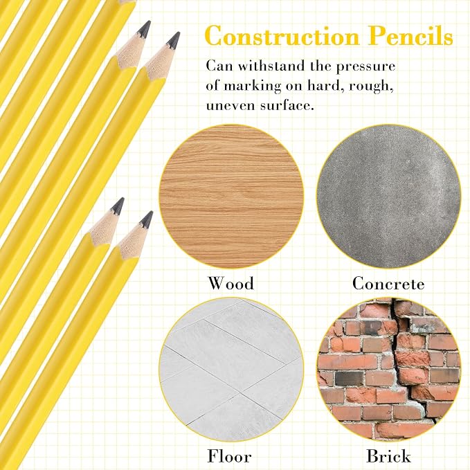 Fainne 48 Pack Jumbo Carpenter Pencils Woodworking Marking with Black Core Thick Flat Construction Pencils for Woodworkers Framers DIY Projects and Contractors(Yellow)