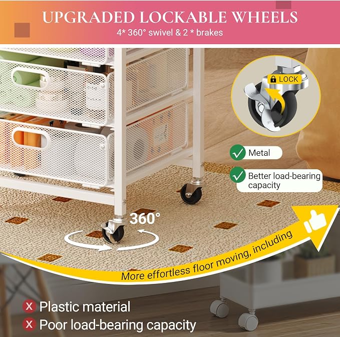 Goovilla Rolling Makeup Organizer Cart with Drawers, 5 Tier Metal, White | Floor Skincare Vanity Organizers with Lockable Wheels, Make Up Storage Cart for Cosmetics Display, Nail Polish, Perfume