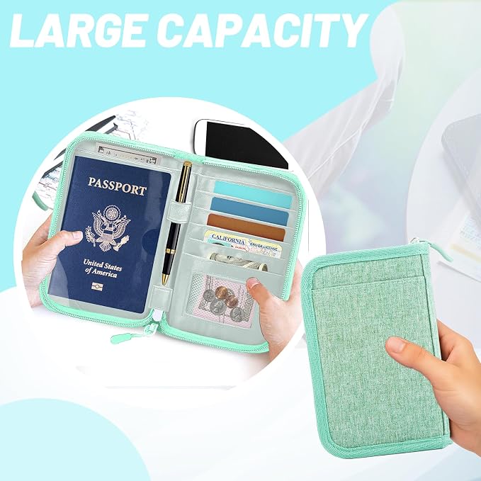 Passport Holder for Travel, RFID Blocking Wallet for Couples Men and Family | Multi-compartment organizer holds passports, cards, tickets, IDs and cash for women, couples and international family travel