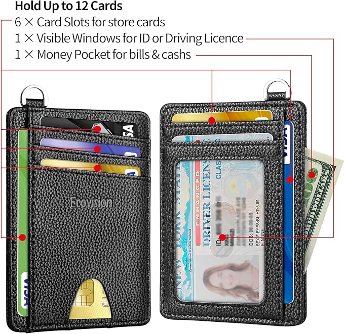 Slim Minimalist Front Pocket Wallet, RFID Blocking Credit Card Holder Wallet with Detachable D-Shackle for Men Women