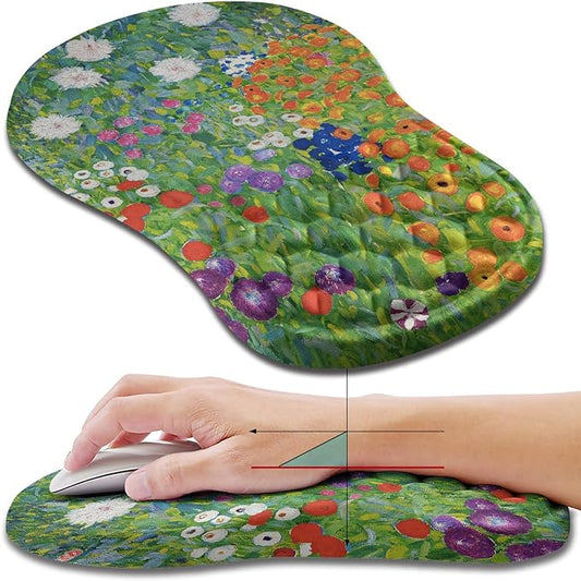 Hokafenle Ergonomic Mouse Pad Wrist Support, Wrist Rest Mousepad for Carpal Tunnel Pain Relief with Integrated Memory Foam Slope Massage Bulge (11.8x7.9 inch,Cute Floral