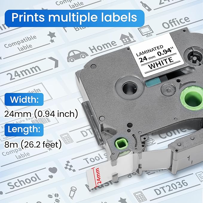 Label KINGDOM Compatible with Brother PTouch 24mm 0.94”(~1") TZe-251 Laminated White Label Maker TZ Tape, for PT-D610BT D600 E500 P710BT PTP750W, Tze251, 15-Pack