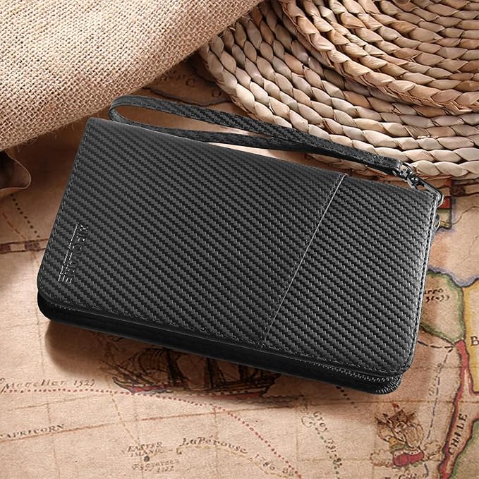 Polare Full Grain Leather Passport Holder Cover Case for Men and Women RFID Blocking Family Travel Wallet Holds 6 Passports (Carbon Black)