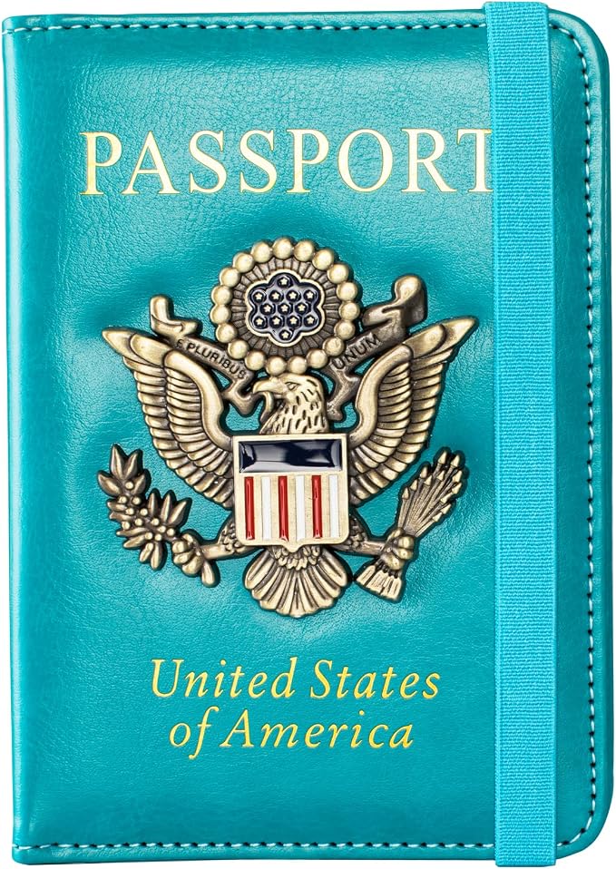 Passport Holder and Card Slot Combo RFID Blocking Leather Travel Passport Wallet for Men and Women US Passport Cover, Light Blue
