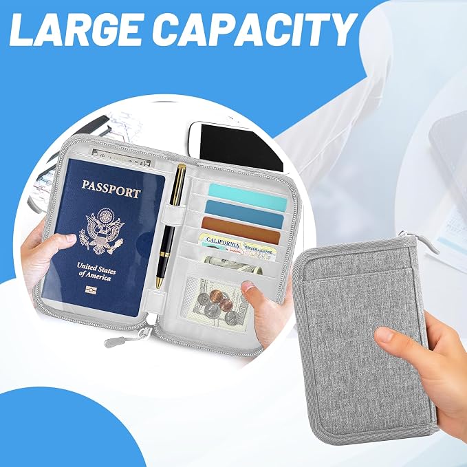 Passport Holder for Travel, RFID Blocking Wallet for Couples Men and Family | Multi-compartment organizer holds passports, cards, tickets, IDs and cash for women, couples and international family travel