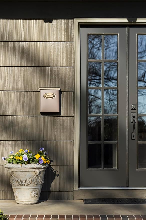 Architectural Mailboxes Designer Locking Wall Mount Mailbox, Bronze, Medium | Galvanized steel build with a concealed lock and key drop box and weather-resistant outdoor construction.