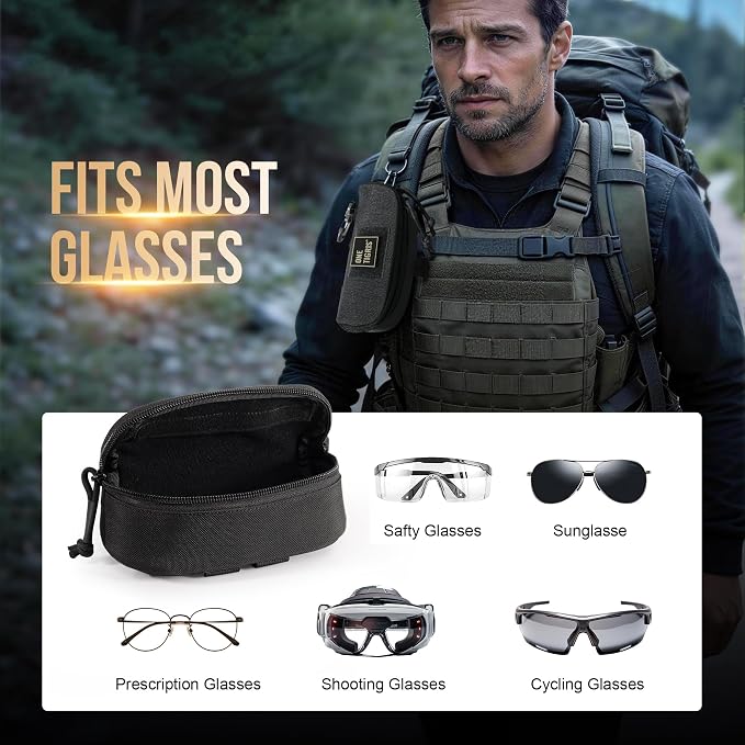 ONETIGRIS Tactical Hard Shell Eyeglasses Case Molle Zipper Sunglasses Pouch Shockproof Crush Resistant for Outdoor Activities