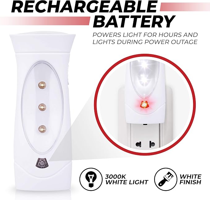 Amerelle LED Emergency Lights for Home Power Failure, 6 Pack - Triple Function Power Failure Light and Plug in Flashlight Combo, with Rechargeable Battery - Be Snow Storm & Hurricane Ready (71134)