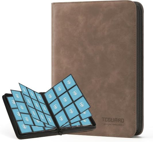Trading Card Binder, 9 Side Loading Pocket Card Album Hold Up to 540, Zipper Binder for Collection, TCG Holder for Sports, Yugioh, MTG etc. (Brown 9)