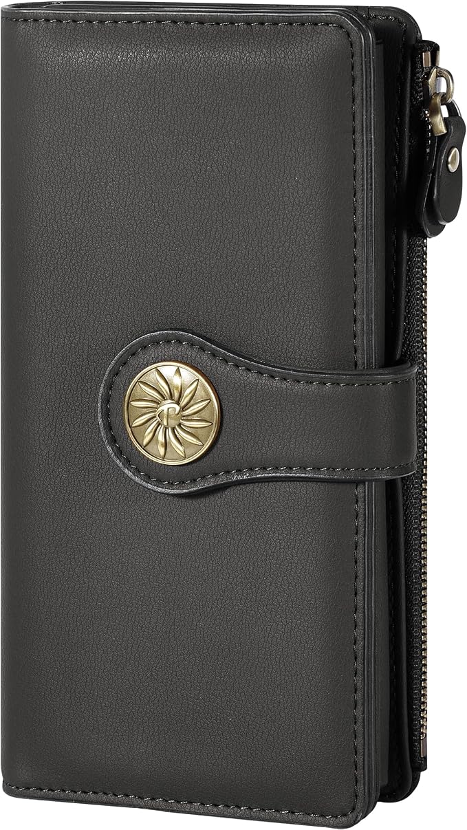 Travelambo Women's Wallet RFID Blocking Trifold Clutch Large Capacity Credit Card Holder Travel Purse